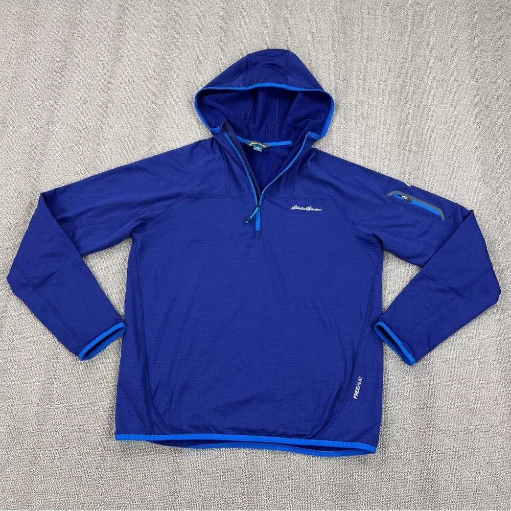 Eddie Bauer First Ascent Hoodie Mens Medium Blue 1/2 Zip Grid Fleece Stretch